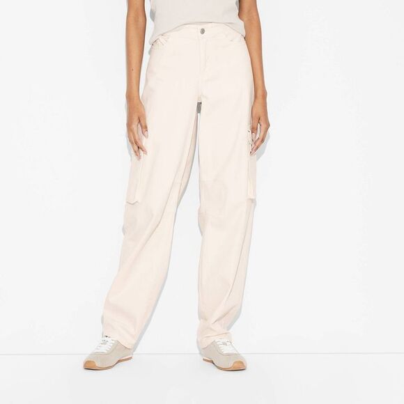 Open Box - Wild Fable - Women's Mid-Rise Barrel Cargo Pants - W Off-White - Picture 2 of 3